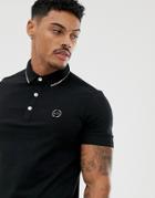 Armani Exchange Slim Fit Tipped Logo Polo In Black - Black