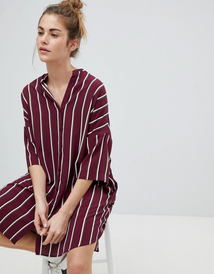 Pull & Bear Oversized Shirt Dress - Red