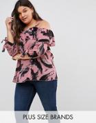 Koko Ruffle Double Layer Paint Brush Print Bardot Top - Multi