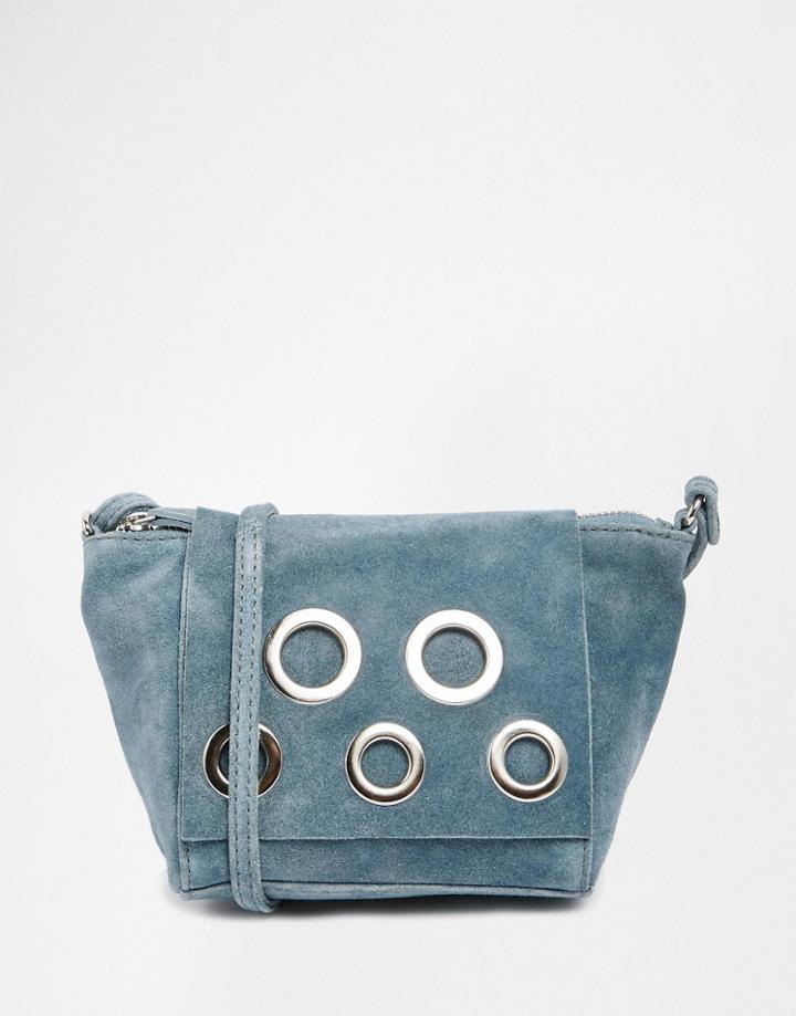 Asos Festival Suede Eyelet Cross Body Bag - Duck Egg Blue