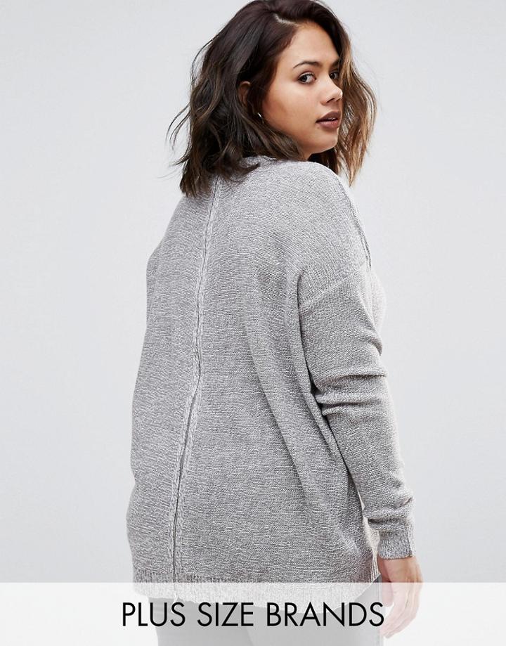 Bravesoul Plus Sweater With Zip Back - Gray
