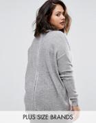 Bravesoul Plus Sweater With Zip Back - Gray