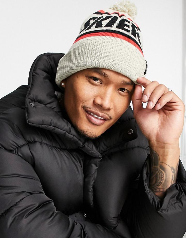 Planks Skier Bobble Beanie In Gray/red
