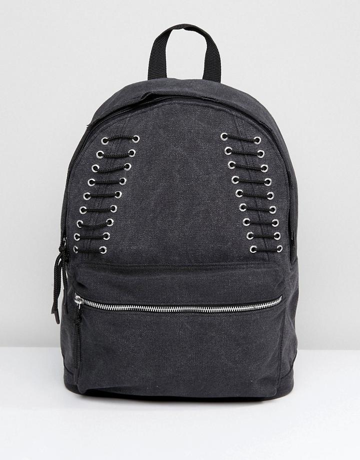 Asos Distressed Backpack In Gray With Lace Up Detailing - Gray