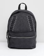 Asos Distressed Backpack In Gray With Lace Up Detailing - Gray