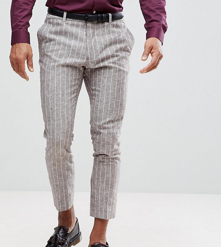 Heart & Dagger Skinny Cropped Pants In Linen Stripe - Brown