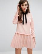 E.f.l.a Tie Front Smock Dress With Ruffle Detail - Pink