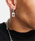 Asos Design Stainless Steel Hoop Earrings With Ace Playing Card Design In Silver Tone