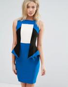 Vesper Color Block Peplum Dress - Blue