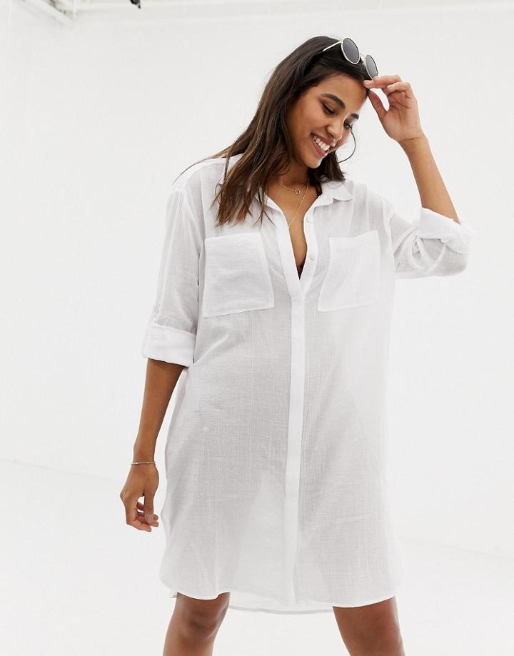 Seafolly Crinkle Twill Beach Shirt In White - White