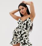 Asos Design Petite Cami Wrap Mini Dress With Frill Hem In Smudge Print-multi