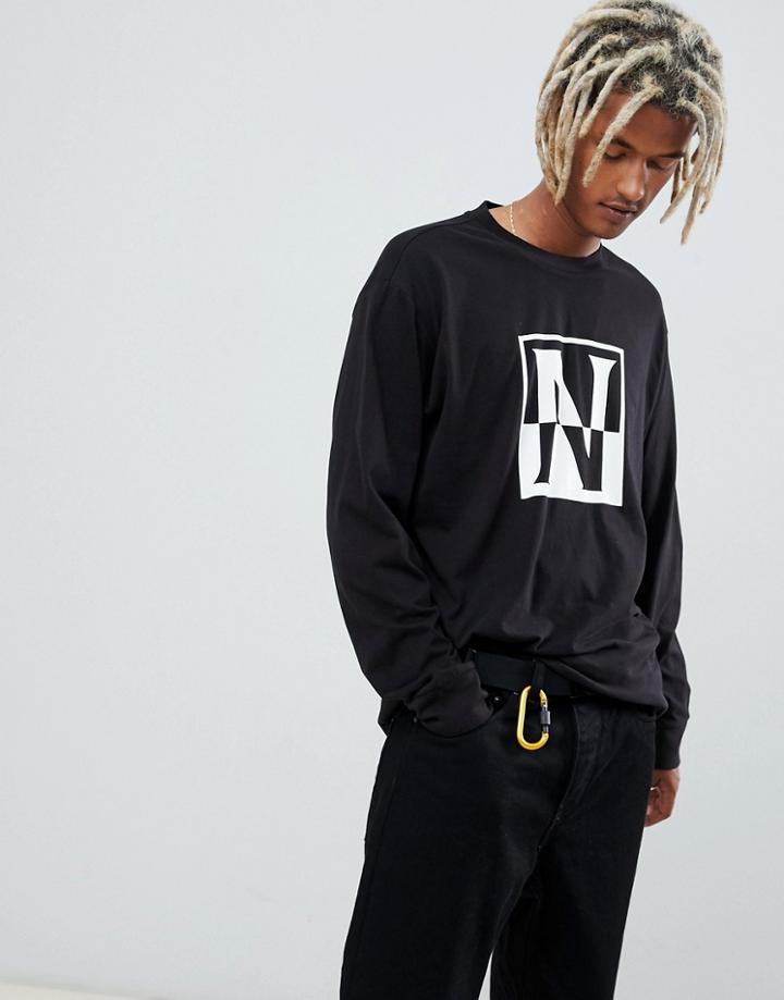 Napapijri Sambuci Box Logo Long Sleeve Crew Neck T-shirt In Black - Black