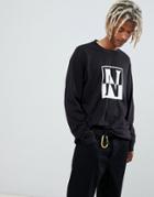 Napapijri Sambuci Box Logo Long Sleeve Crew Neck T-shirt In Black - Black