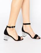 Carvela Leyland Ankle Strap Jewel Mid Heeled Sandals - Black Suedette