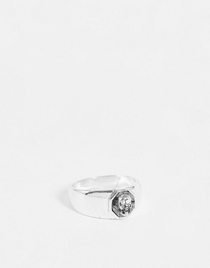 Bolongaro Trevor Skull Detail Ring In Silver And Black