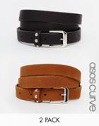 Asos Curve Leather 2 Pack Studded Keeper Belts - Black And Tan