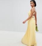 Tfnc Petite Pleated Maxi Bridesmaid Dress With Cross Back And Bow Detail - Yellow