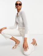 Fashion Union Knit Sheer Crochet Sweater With Natural Buttons-white