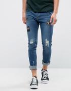 Brave Soul Ripped Turned Up Skinny Jeans - Blue