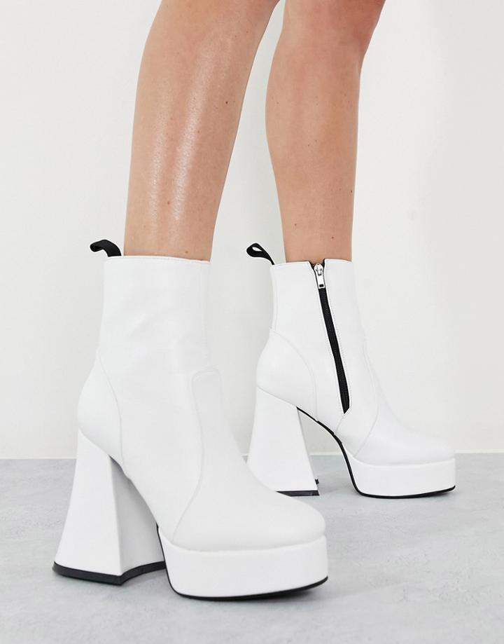 Lamoda Flare Heeled Platform Boots In White