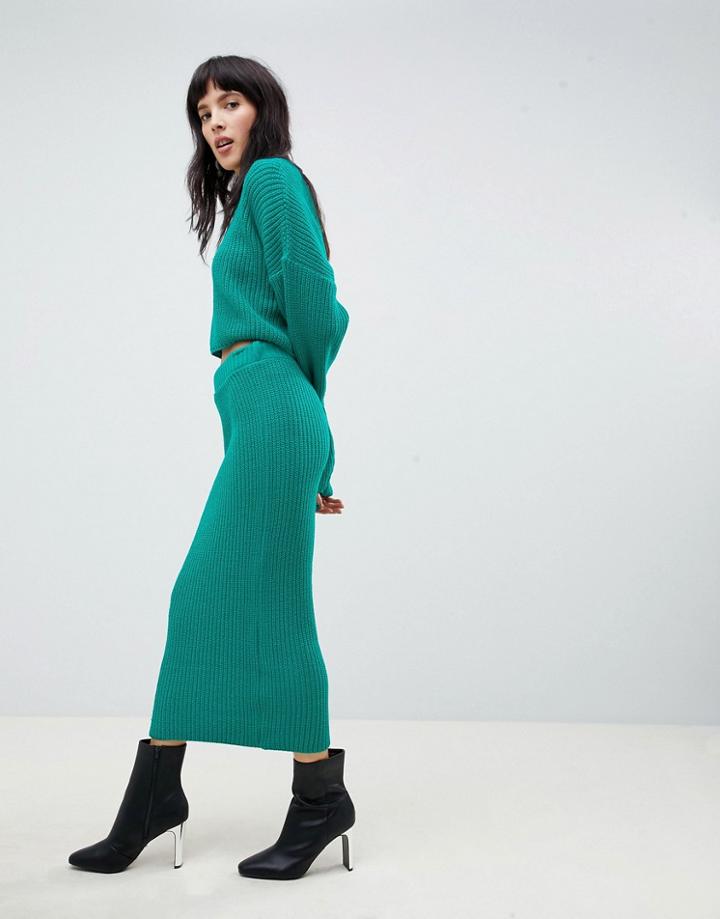 Asos Design Two-piece Skirt In Rib Knit - Green