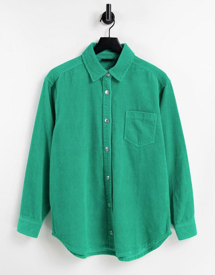 Asos Design Cord Slouchy Shirt In Grass Green