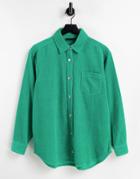 Asos Design Cord Slouchy Shirt In Grass Green