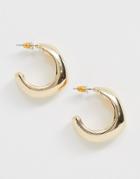 Asos Design Hoop Earrings In Sleek Square Shape In Gold Tone - Gold