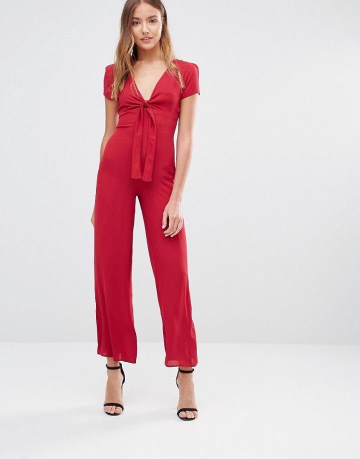 Love Bow Front Jumpsuit - Wine