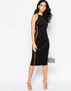 Oh My Love Mesh Insert Bodyon Midi Dress - Black