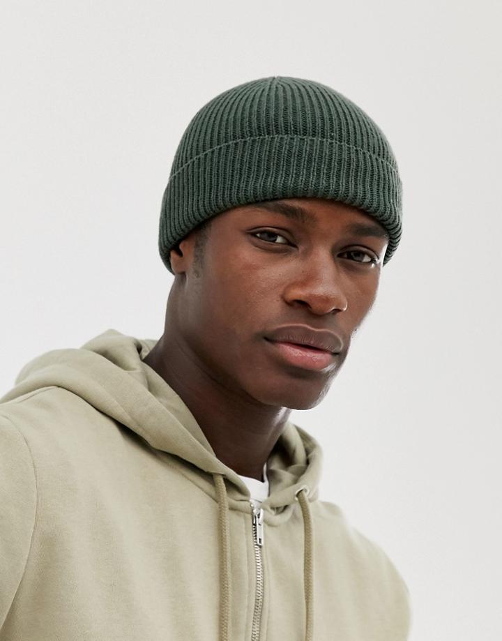 Asos Design Fisherman Beanie In Olive