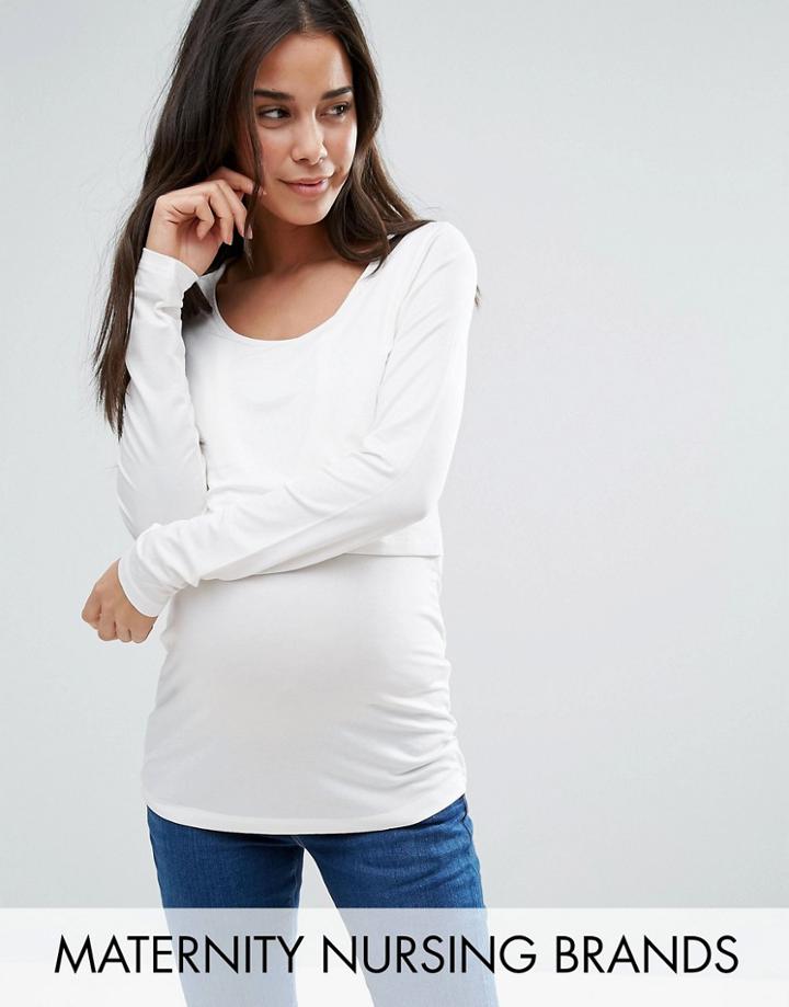 Mama. Icious Nursing Double Layer Long Sleeve Jersey Top - White