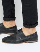 Asos Lace Up Shoes In Woven Black Leather - Black