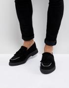 Asos Creeper Loafers In Black Suede With Zip Detail - Black