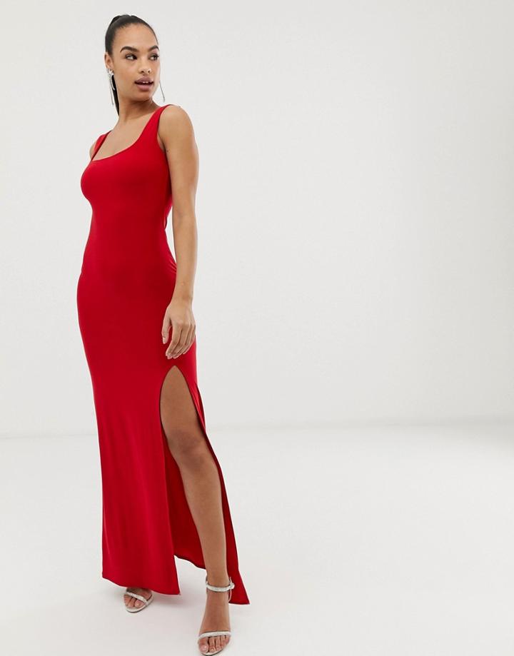 Club L Square Neck Detail Slinky Maxi Dress-red