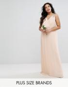Tfnc Plus Wedding Pleated Maxi Dress With Embellished Shoulder - Pink