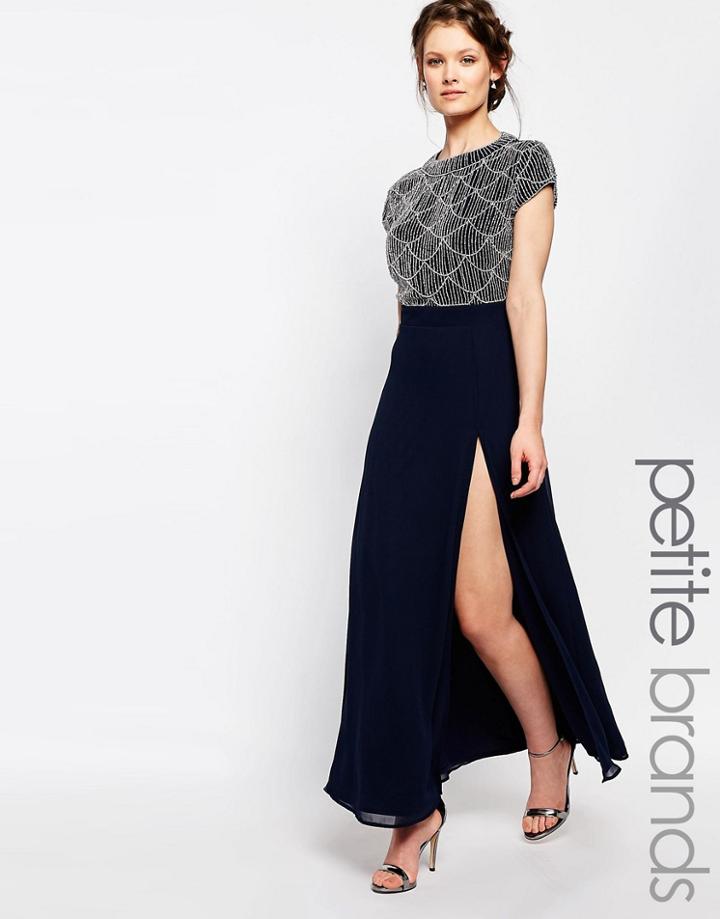 Maya Petite Embellished Maxi Dress With Open Back - Navy