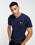 Abercrombie & Fitch V Neck T-shirt In Navy