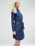 Brave Soul Belted Shirt Dress - Blue