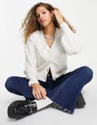 Object Recycled Blend Cardigan With Ruffle Detail In Cream-white