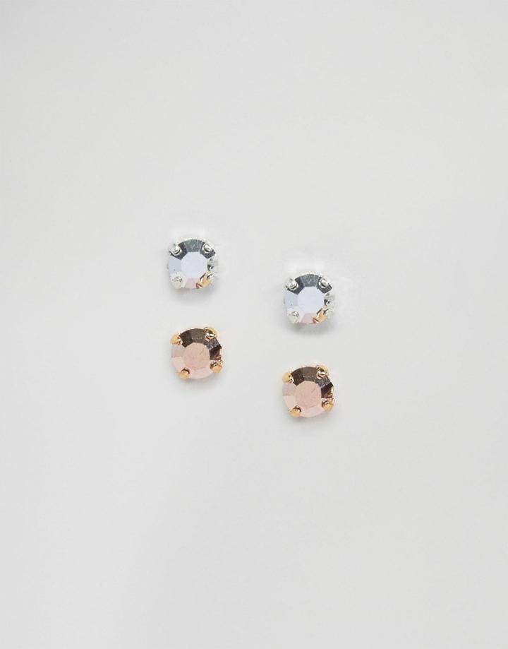Krystal Swarovski Crystal Stud Earrings Two Pair Set - Gold