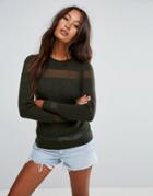 Asos Sweater In Rib With Sheer Panel - Green