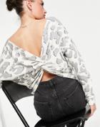 River Island Animal Twist Back Lounge Sweatshirt In Cream-red