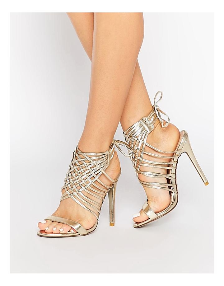 Public Desire Gold Tie Up Heeled Sandals - Gold