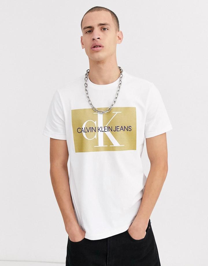 Calvin Klein Jeans Gold Box Mongram T-shirt In White