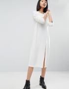 Asos Knitted Dress In Midi Length With Split - Cream