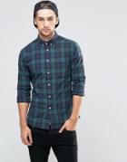 Asos Skinny Shirt In Blackwatch Check With Long Sleeves - Navy
