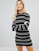Daisy Street Oversized Sweater Dress With Contrast Stripe Sleeves - Black