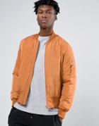 Asos Bomber Jacket In Orange With Ma1 Pocket And Contrast Lining - Orange