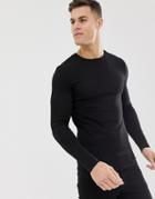 Asos Design Organic Muscle Fit Long Sleeve Crew Neck T-shirt With Stretch In Black - Black